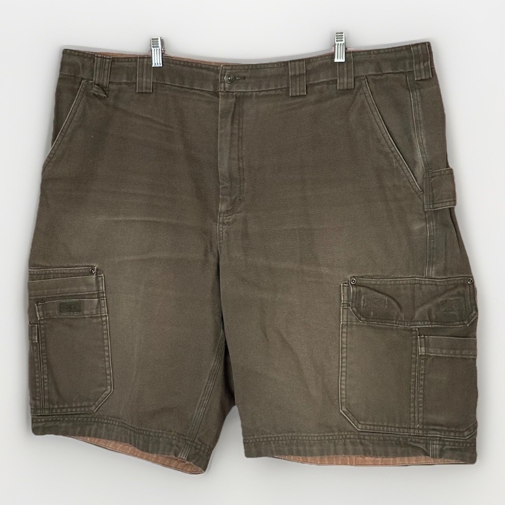 Duluth Trading Cargo Work Shorts 46x12 Olive Green Utility Carpenter Heavy Duty